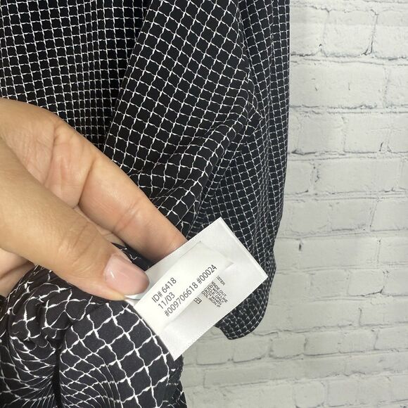 Express Blouse Women Large Check Geometric Abstract Flowy Long Sleeve Preppy Top - Picture 7 of 11